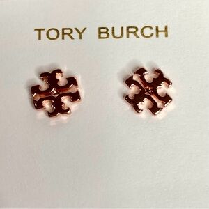 Tory Burch rose gold logo stud earrings